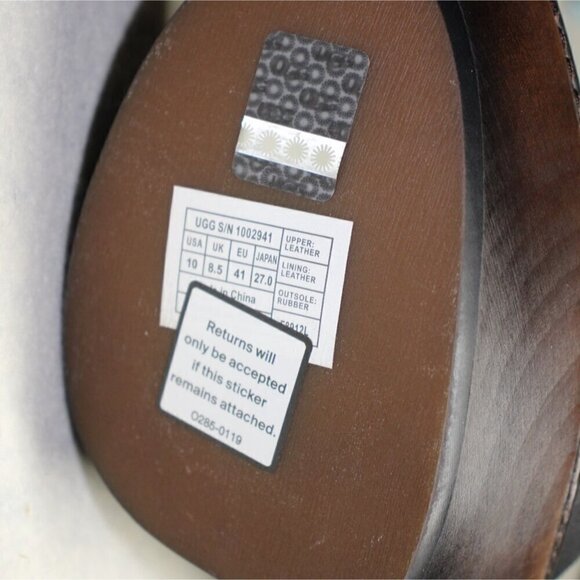 UGG Platform Sandals Leather Size 10 Black Naima Boho Beaded Ankle Strap - Picture 7 of 10